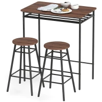 HOMCOM Mesa Alta de Cocina con 2 Taburetes Industrial Estante Abierto Reposapiés Ahorro de Espacio para Espacios Reducidos(m-11)