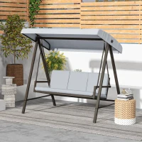 Outsunny Balancín de Jardín de 3 Plazas Columpio Exterior Jardín con Toldo Ajustable Cojines Extraíbles 200x125x175 cm Gris(m-10)