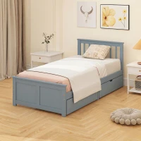 HOMCOM Pine Storage Bed, 3ft Single Solid Wooden Bed Frame with Drawers, Headboard, Wood Slat Support, Grey(m-9)