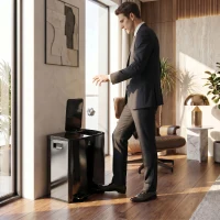 HOMCOM 2 x 20 L Doppelmülleimer, Pedalöffnung, leicht zu reinigen, Edelstahl, Kunststoff, Schwarz(m-9)