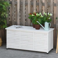 Outsunny Baule da Esterno in Legno di Abete con Base Rialzato e Coperchio, Cassapanca Contenitore da Esterno Impermeabile, 127x56x60 cm, Bianco(m-2)