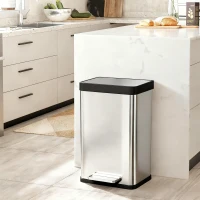 HOMCOM Lixeira 60 L com pedal, Balde de aço inoxidável com tampa de fechamento suave, Prateado(m-6)