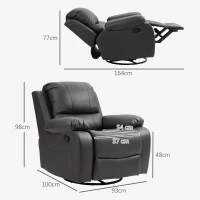 HOMCOM Poltrona relax, encosto e apoio para os pés ajustáveis, giratória, até 150 kg, estrutura em aço, 93x100x98cm, Preto(m-3)