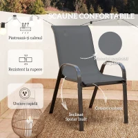 Outsunny Set Mobilier de Grădină din 3 Piese cu Scaune Suprapozabile și Masă din Sticlă, 54x71x93 cm, Gri Închis(m-6)