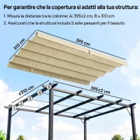 Outsunny Telo Pergola per Esterni Anti UV in Poliestere Beige con 8 Fori di Drenaggio, 392x350 cm(m-4)