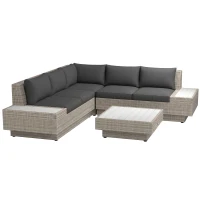Outsunny 4 PCs Rattan Garden Furniture Outdoor Sectional Corner Sofa and Coffee Table Set - Conservatory Wicker Weave Furniture with Armrest and Cushions, Light Grey(m-1)