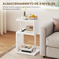 HOMCOM Mesa Auxiliar con Luz LED de 3 Niveles con Estantes y Estructura de Aluminio para Salón Dormitorio 44x38x75 cm Blanco(m-7)