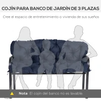 Outsunny Colchón de Banco de 3 Plazas 150x98x8 cm con 6 Cordones de Fijación para Jardín Terraza Balcón Exterior Azul(m-7)