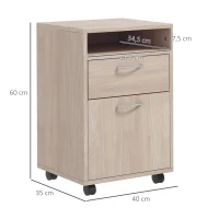 HOMCOM Cassettiera da Ufficio Portadocumenti con Ripiano Aperto e 2 Cassetti, in Legno e Metallo, 40x35x60 cm, Rovere(m-3)