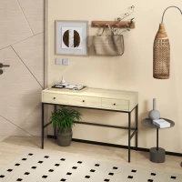 HOMCOM Table console table d'entrée structure en acier 3 tiroirs effet bois style industriel 120 x 39,8 x 78 cm naturel noir(m-10)