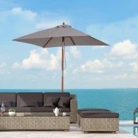 Outsunny Ombrellone da Giardino Inclinabile 2x1.5 m a 6 Stecche con Palo in Legno di Abete, Grigio(m-10)