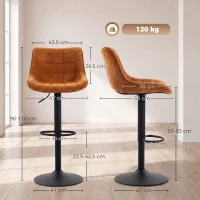 HOMCOM Set de 2 Scaune de Bar, Bază din Metal, Maro-Portocaliu(m-3)