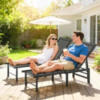 Outsunny Set of Two Reclining Sun Loungers - Black(m-10)