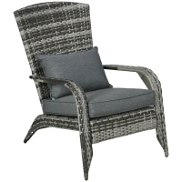 Outsunny Sedia da Giardino Adironrack con Braccioli, in Rattan e Acciaio, 64x80x90 cm, Grigio(m-1)