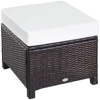 Outsunny Rattan Footstool Wicker Ottoman with Padded Seat Cushion Outdoor Patio Furniture for Garden Poolside Living Room, 50 x 50 x 35 cm, Brown(m-1)