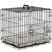 PawHut Jaula para Perros Plegable con Cojín Puertas Bandeja Extraíble y Marco de Alambre Metálico 60x45x50 cm Negro y Beige(m-1)