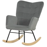 HOMCOM Cadeira de Balanço Vintage Patas Curvadas Estofamento Espesso Faia Aço Cinza Escuro(m-7)
