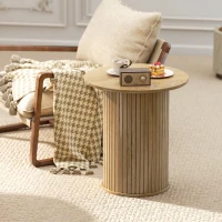HOMCOM Table d'appoint ronde Ø 48 cm, table basse avec pieds cannelés pour salon, chambre ou petit espace, chêne(m-7)