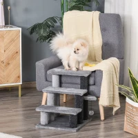 PawHut Scară pentru Pisici cu 3 Trepte, Material Flanelat și Bilă, 45x40x48cm, Gri(m-10)