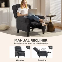 HOMCOM 132° Recliner Armchair, with Extended Footrest - Dark Grey(m-4)