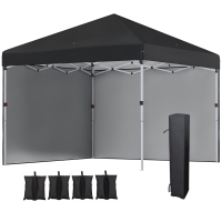 Outsunny Gazebo da Giardino Pieghevole ad Altezza Regolabile con 2 Pareti e Borsa Inclusa, 297x297x288 cm, Nero