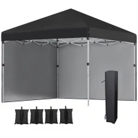 Outsunny Gazebo da Giardino Pieghevole ad Altezza Regolabile con 2 Pareti e Borsa Inclusa, 297x297x288 cm, Nero(m-1)