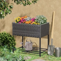 Outsunny Hochbeet, Blumenkasten, tiefe Ablage, Metallrahmen/Polyrattan, 70 x 30 x 70 cm, Dunkelbraun(m-10)