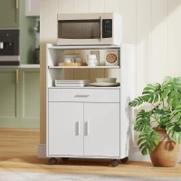 HOMCOM Armário para Micro-ondas Prateleira Armário de Duas Portas Gaveta Rodízios Branco(m-6)
