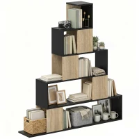 HOMCOM Étagère de rangement, bibliothèque géométrique à 5 niveaux, pour bureau, salon, chambre, noir et bois naturel(m-18)