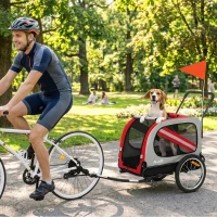 PawHut 2-In-1 Dog Bike Trailer Pet Stroller with Universal Wheel Reflector Flag Red(m-2)