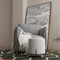 HOMCOM Pufe Otomano Banco Apoio para os Pés em Veludo com Pés em Aço para Sala Quarto Ø35x38 cm Cinza Claro(m-4)