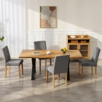 HOMCOM Pack de 4 Sillas de Comedor Respaldo Alto Tapizadas en Pana Asiento Acolchado Patas de Madera para Salón Gris(m-7)