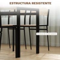 HOMCOM Conjunto de Mesa y 4 Sillas de Comedor para 4 Personas, Estilo Moderno con Estructura Metálica, Roble y Negro(m-7)