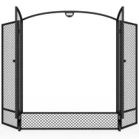 HOMCOM Pare-feu de Cheminée Pliable 3 Panneaux, 2 Portes, Style Moderne, Pare-Étincelles Cheminée en Métal, 122x10x75cm, Noir(m-11)