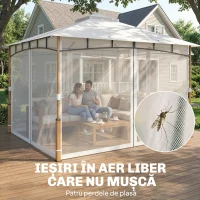 Outsunny Pavilion Grădină cu UV50+, Pereți Plasă, Acoperiș Dublu, Metal, 360x300x275 cm, Crem(m-6)