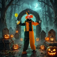 HOMCOM 190cm Life Size Animated Clown Halloween Decoration, Scary Halloween Animatronics Decor with Sound Touch Activated(m-8)