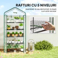 Outsunny Seră tip căsuță cu 5 niveluri, cu ușă rulabilă, din oțel și polietilenă, 90x49x193 cm, transparentă(m-5)