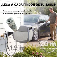 Outsunny Carrete de Manguera Retráctil 20+1,9 m con Boquilla de 2 Modos Bloqueo Automático y Retracción Controlada Soporte Gris(m-4)
