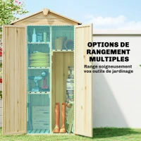 Outsunny Armoire de Jardin Extérieur en Bois 3 Portes, 4 Étagères, Toit à Pignon, Compartiment, 93x53x168cm, Naturel(m-5)
