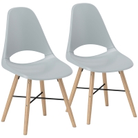 HOMCOM Pack de 2 Sillas de Comedor de Plástico con Respaldo Curvado y Patas de Madera de Caucho Gris