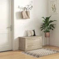 HOMCOM Coffre de rangement, coffre à jouets, avec charnière de sécurité, pour salon, en bois, 80 x 40 x 45 cm, bois naturel(m-2)