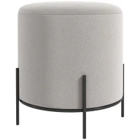 HOMCOM Pufe Otomano Banco Apoio para os Pés em Veludo com Pés em Aço para Sala Quarto Ø35x38 cm Cinza Claro(m-1)