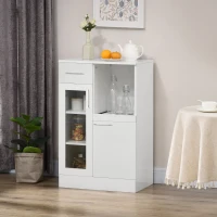 HOMCOM Credenza Moderna con Armadietti e Cassetto in Legno e Vetro, 60x40x95cm, Bianco(m-10)