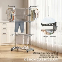 HOMCOM Suport de Uscat Rufe Pliabil cu 5 Niveluri, Uscător Vertical cu Roți, Gri(m-4)
