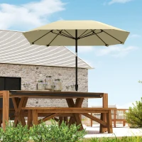 Outsunny 2,3 m Sonnenschirm ohne Basis, Verstellbarer Terrassenschirm mit Kurbel, Polyester, Aluminium, Fiberglas, Beige(m-2)