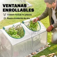 Outsunny Invernadero de Exterior 120x60x60 cm Invernadero de Jardín con 2 Ventanas Enrollables Cubierta de PE 140g/㎡ y Marco de Acero Impermeable Anti-UV para Cultivo de Plantas Verduras Translúcido(m-5)