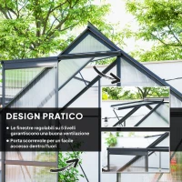Outsunny Serra in Policarbonato e Alluminio con Porta a Battente e Finestra a Tetto, 192.5x131x200 cm, Grigio(m-4)