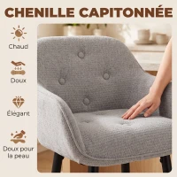 HOMCOM Lot de 2 Tabourets de Bar, Chaises de Bar Rembourrées en Chenille, Assise Large 67H cm, Dossier et Repose-Pieds, Gris(m-6)