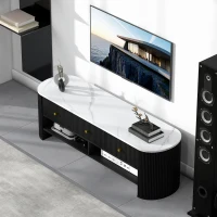 HOMCOM Móvel TV 140 cm Móvel para TV 165 cm Efeito Mármore com 3 Gavetas Frentes Caneladas 2 Prateleiras Preto(m-4)