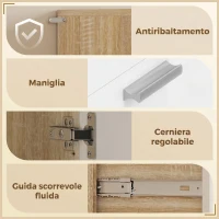 HOMCOM Credenza Cucina con Ripiani Aperti, 2 Armadietti e Cassetto, in Legno e Metallo, 55x40x175 cm, Bianco e Legno(m-7)